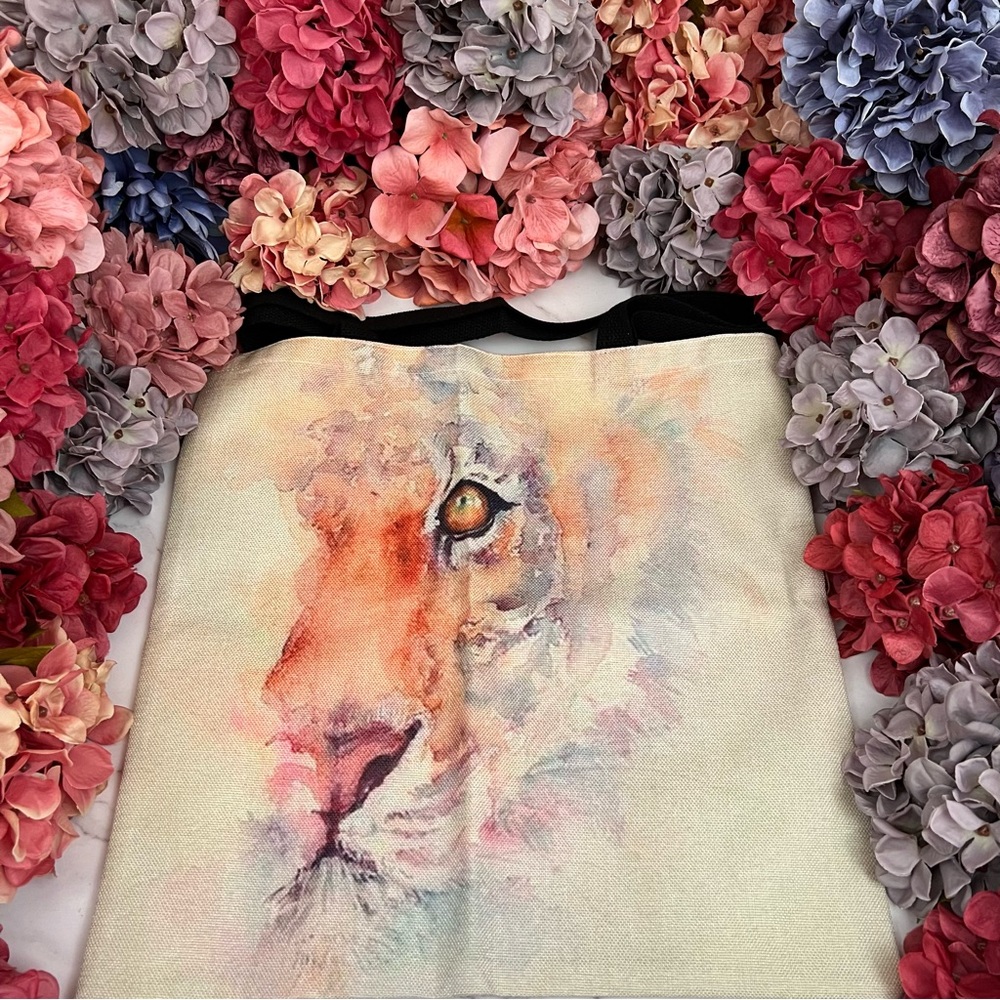 Eco-Friendly Abstract Watercolor Tiger Folding Tote Bag - Picture 5 of 14